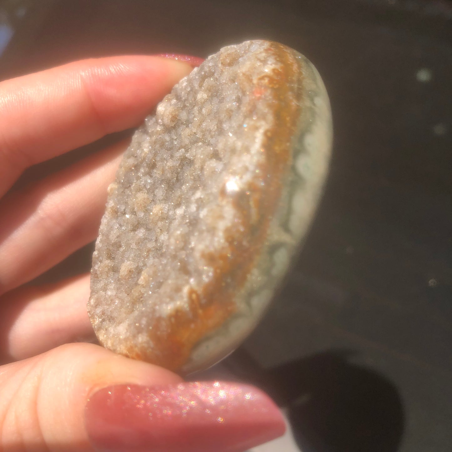 Rare Brown Rainbow Uruguay Amethyst Palmstone