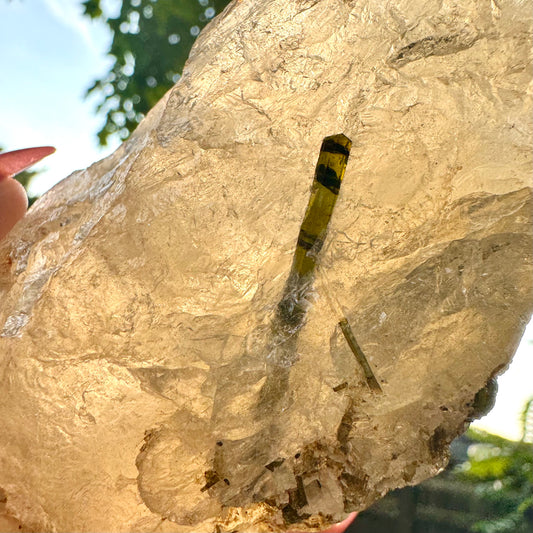 Rare Green Tourmaline in Natural Citrine Matrix Specimen from Brazil