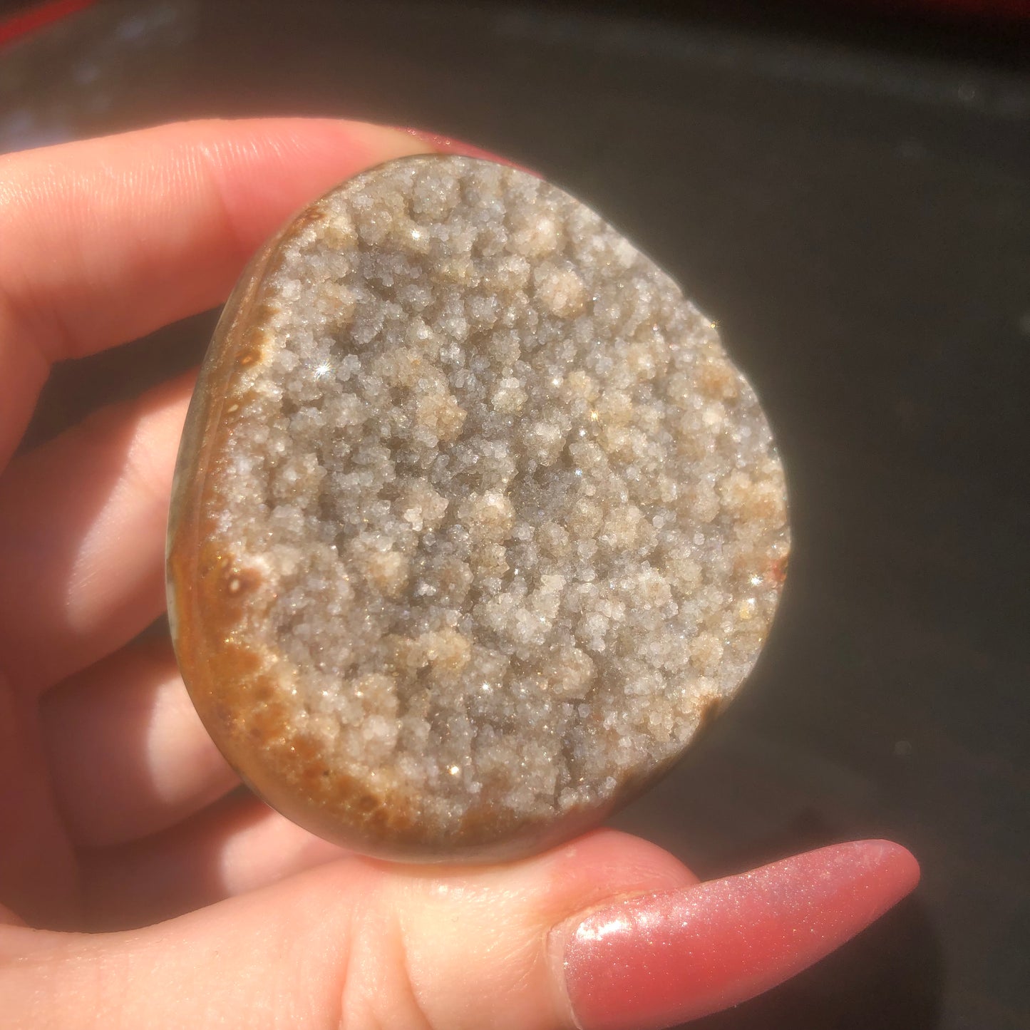 Rare Brown Rainbow Uruguay Amethyst Palmstone