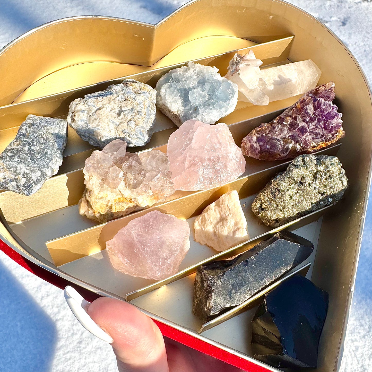 Large Velvet Heart Valentine Crystal Box Gift Set