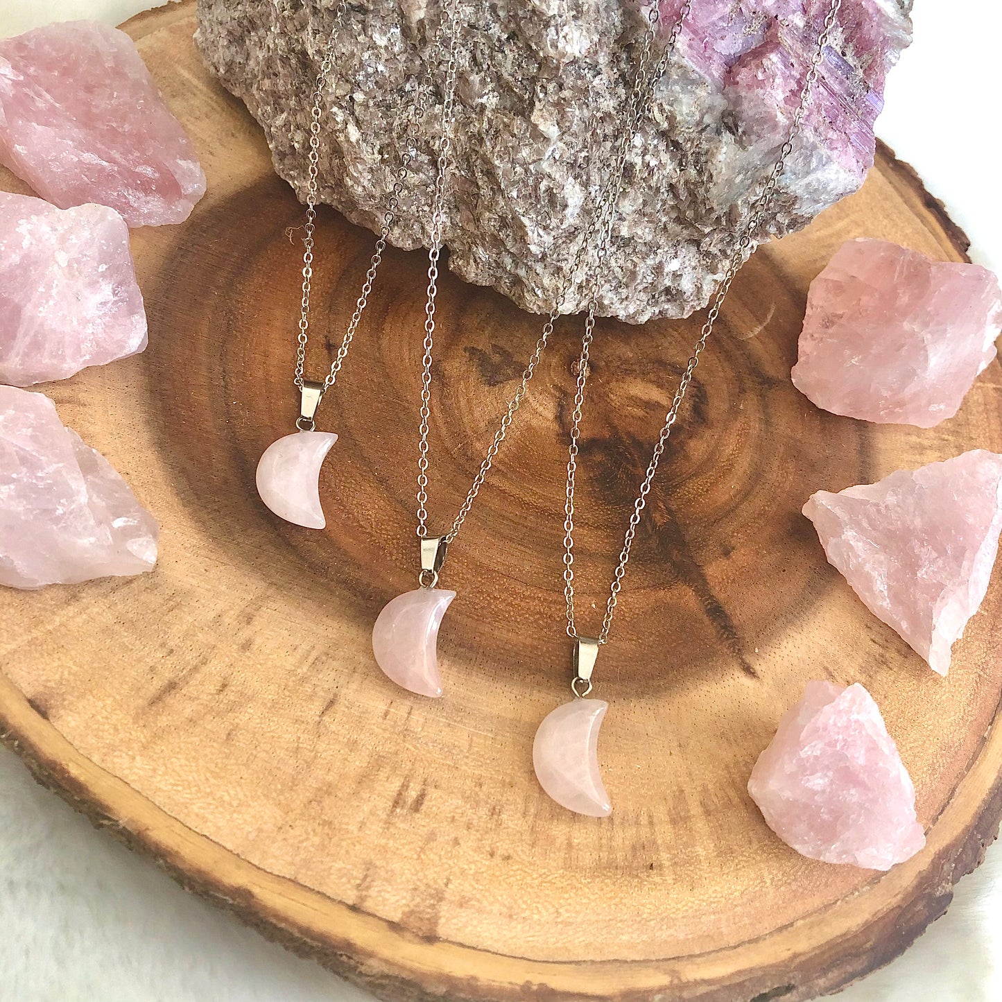 Blessed by the Moon - Rose Quartz Moon Necklace