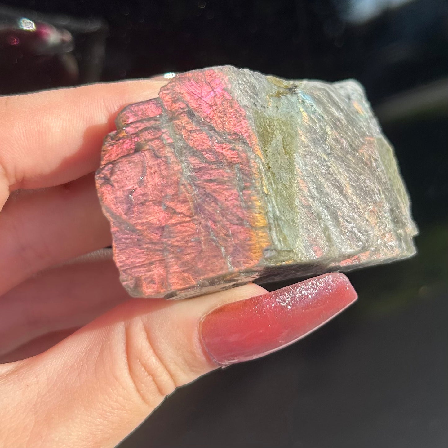 Rare Pink Orange High Flash Labradorite Chunk