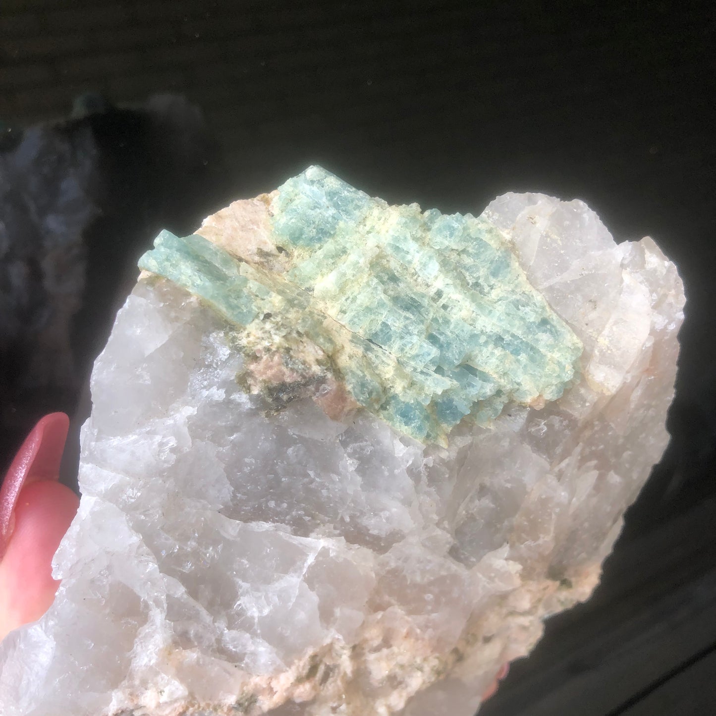 Large Genuine Aquamarine in Quartz Matrix from Brazil