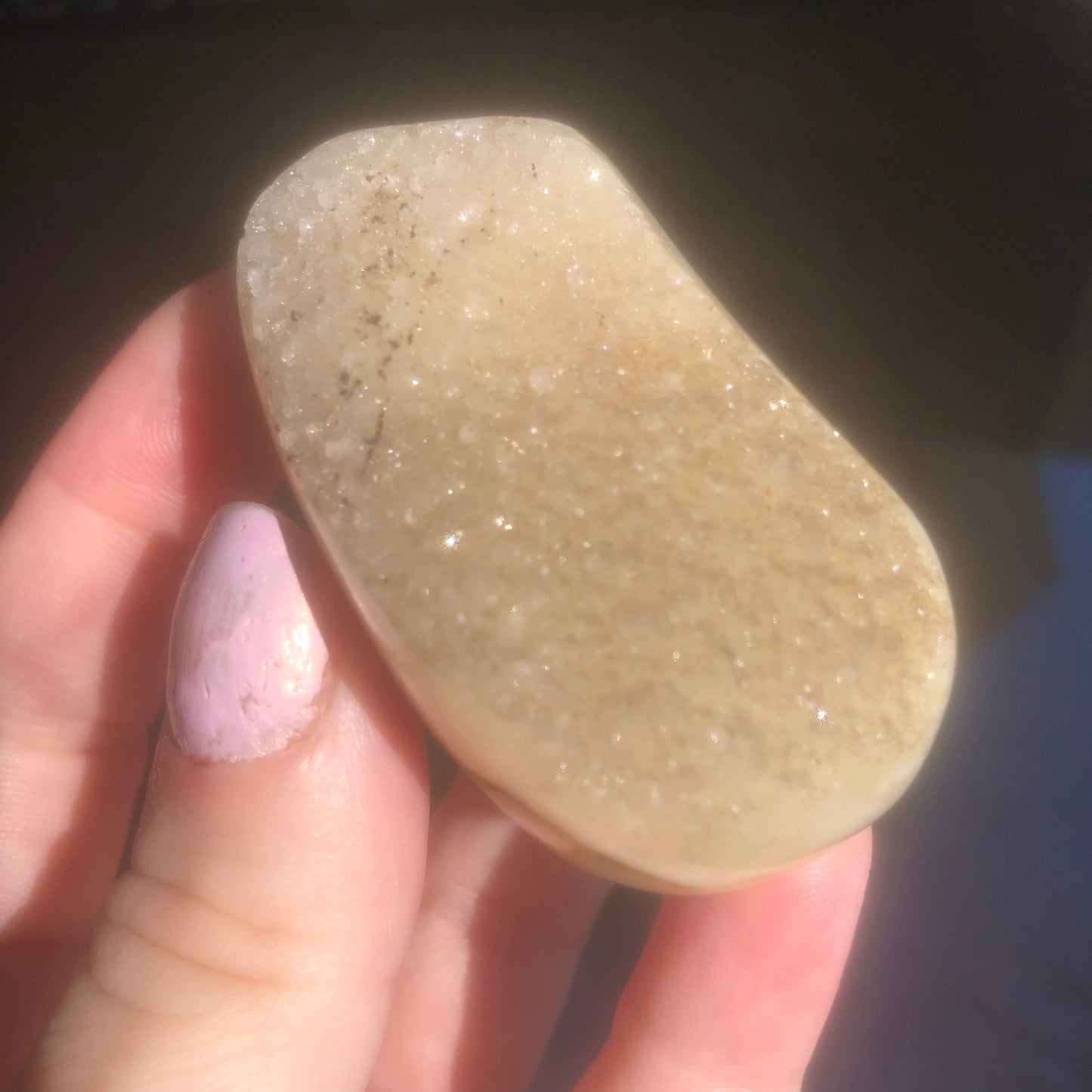 Rare Champagne Rainbow Amethyst Palmstone from Uruguay