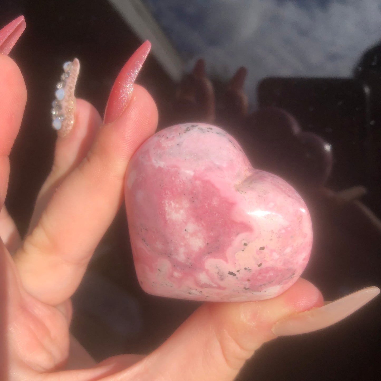 High Grade Pink Rhodonite Heart from Peru