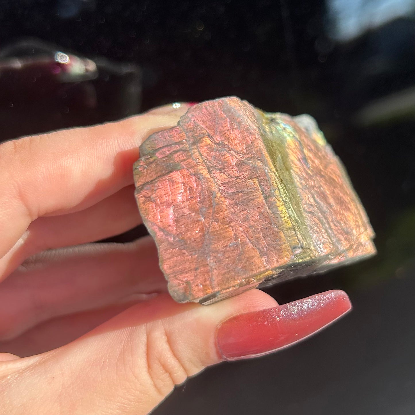 Rare Pink Orange High Flash Labradorite Chunk