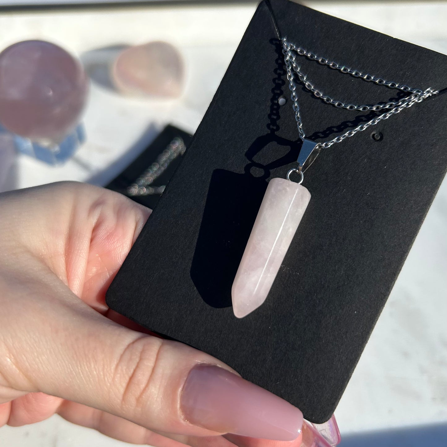 Genuine Rose Quartz Point Necklace