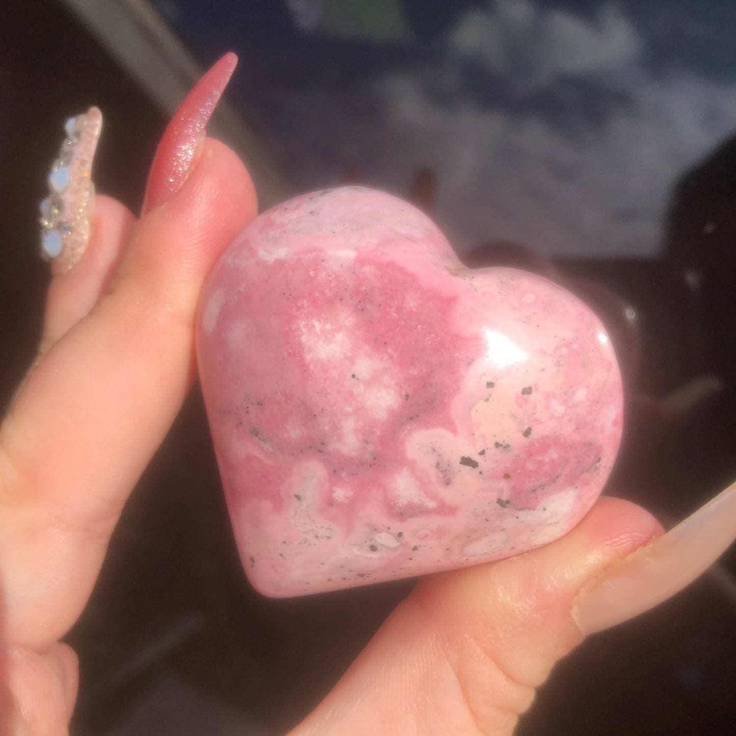 High Grade Pink Rhodonite Heart from Peru