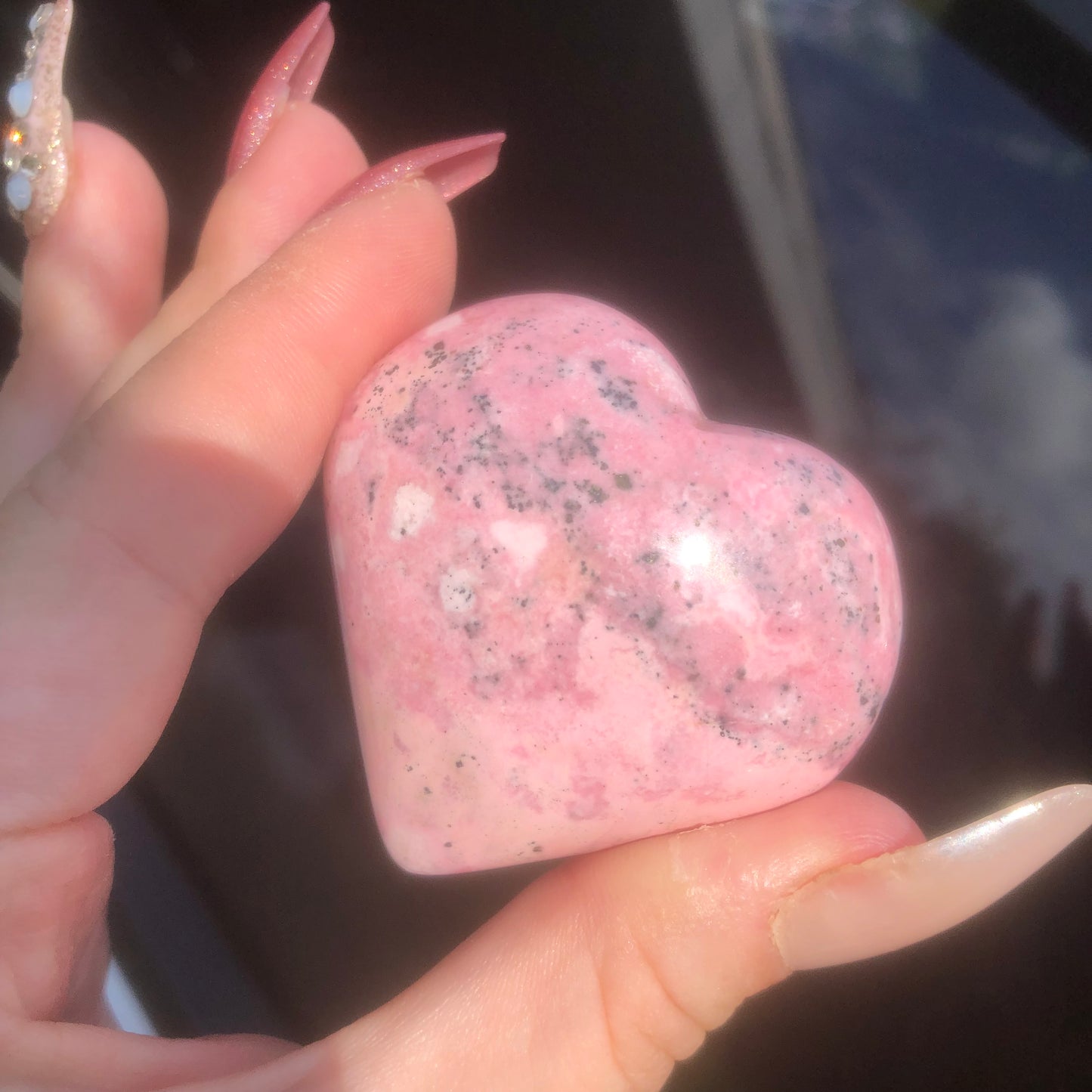 High Grade Pink Rhodonite Heart from Peru