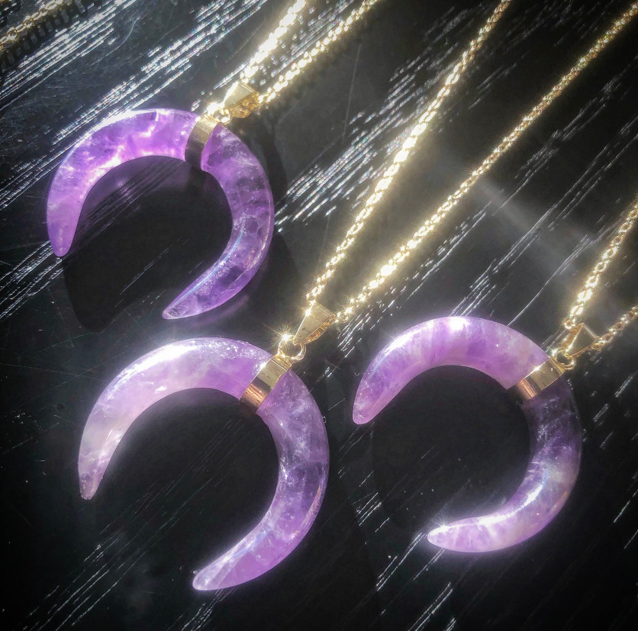 Amethyst Crescent Moon Horn Necklace