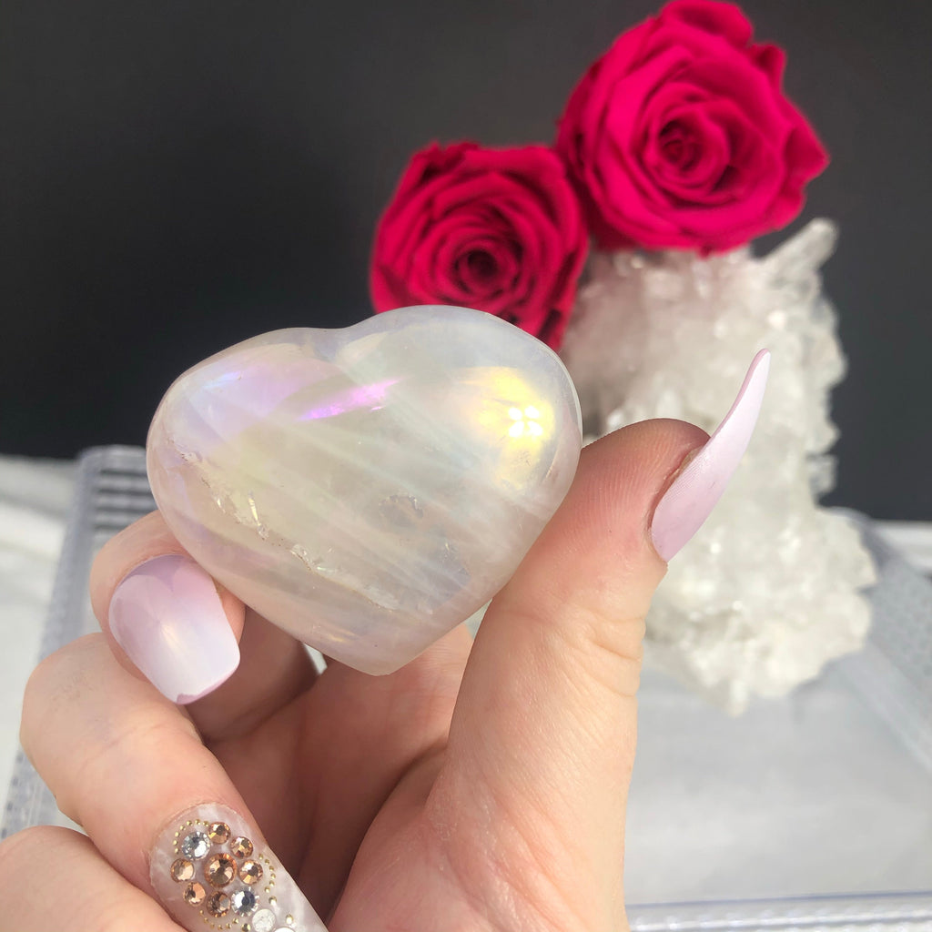Rainbow Aura Rose Quartz Heart