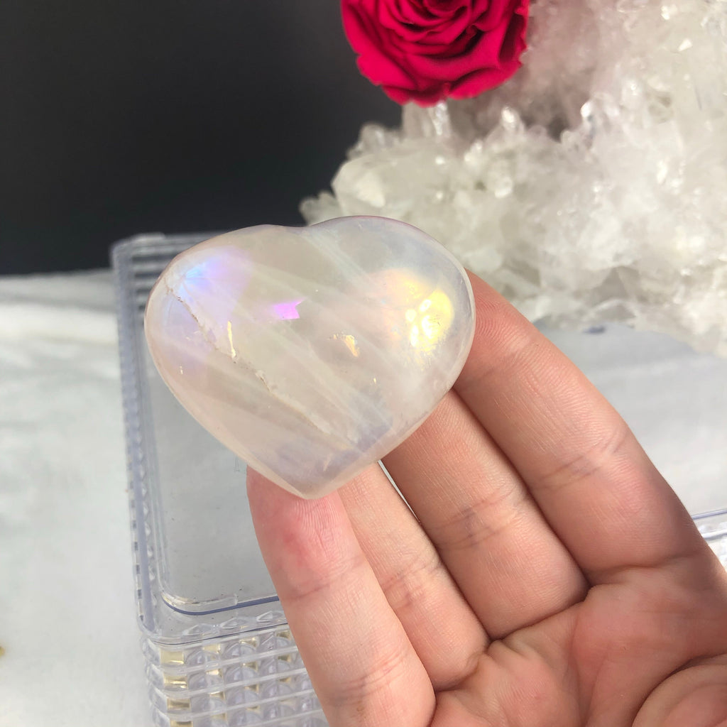 Rainbow Aura Rose Quartz Heart