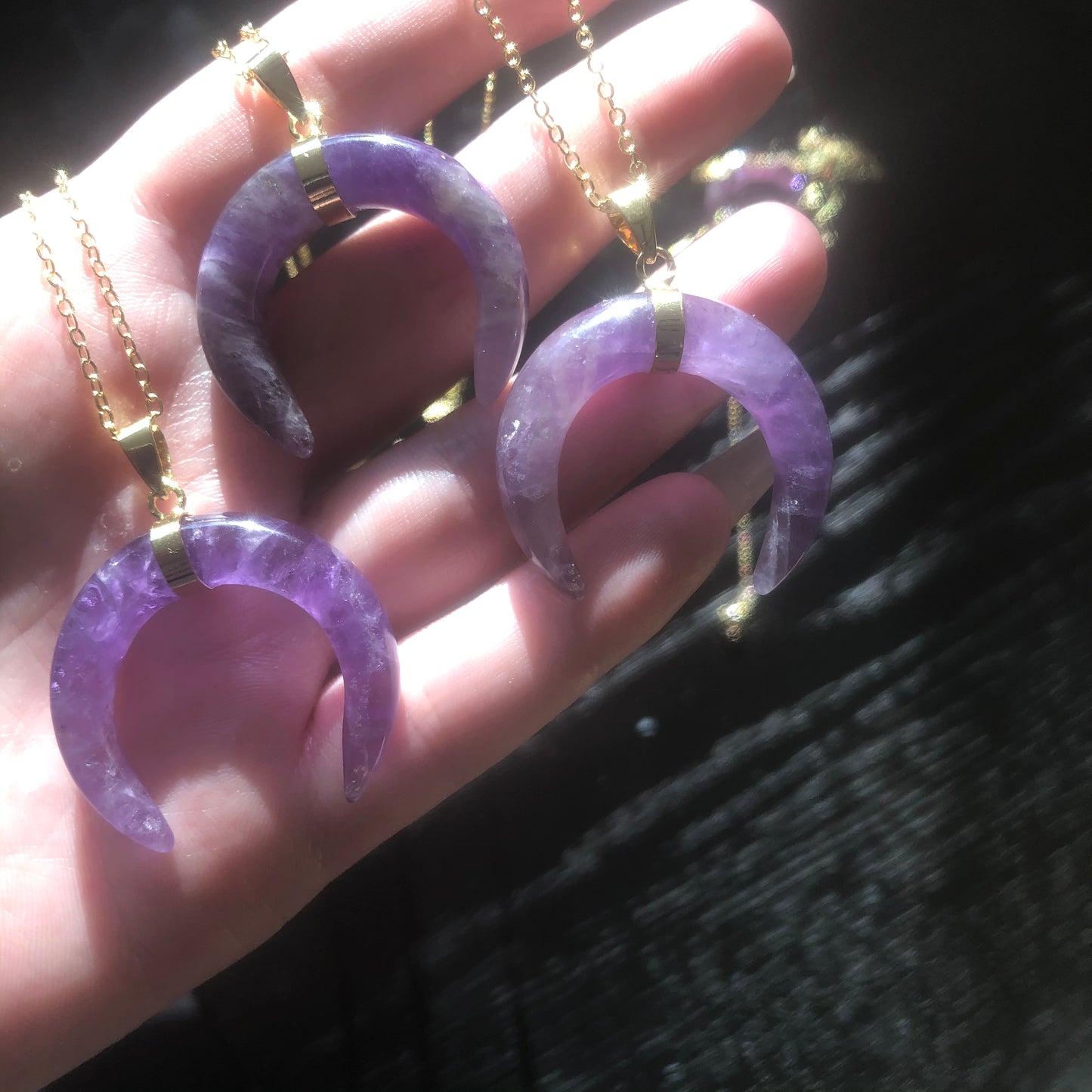 Amethyst Crescent Moon Horn Necklace