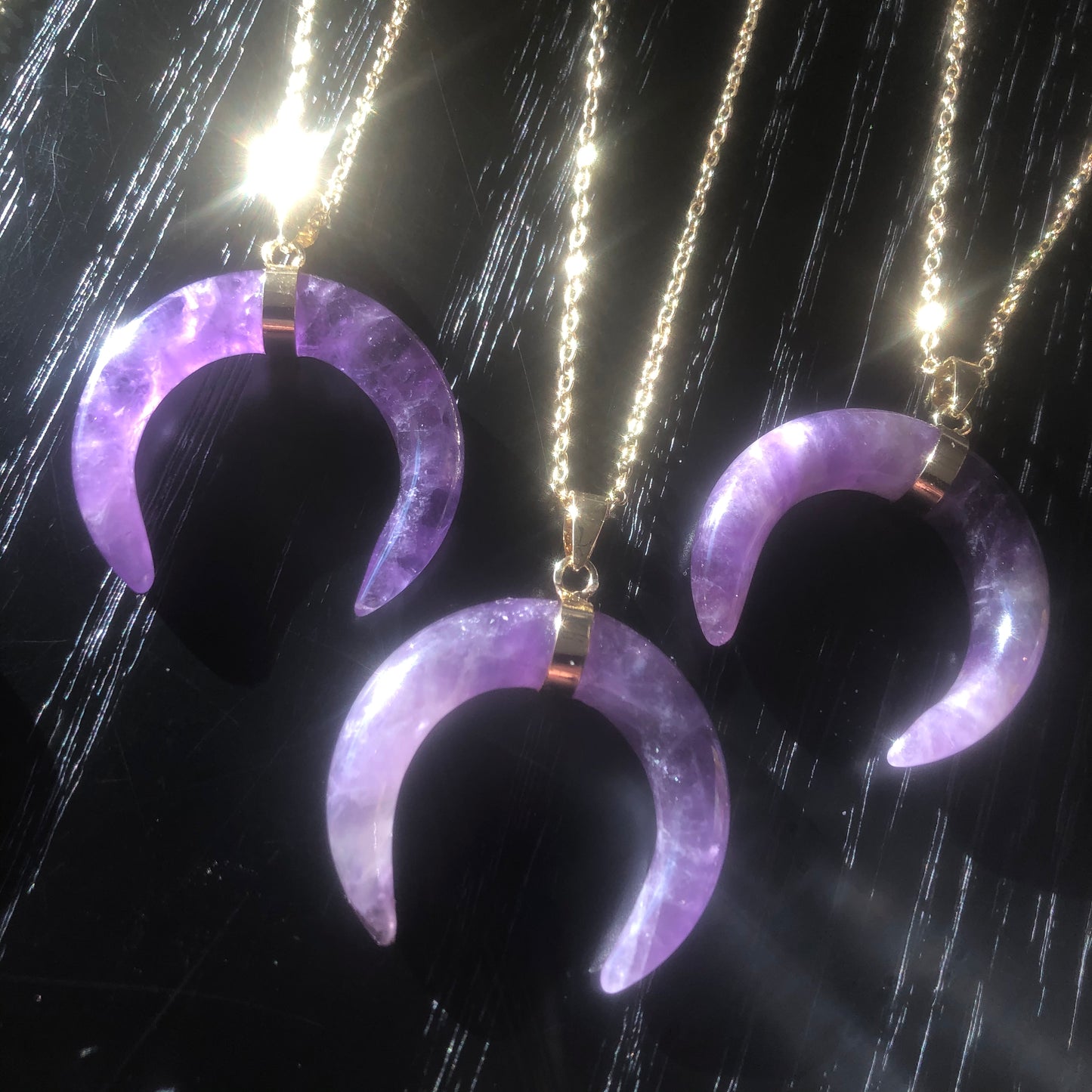 Amethyst Crescent Moon Horn Necklace