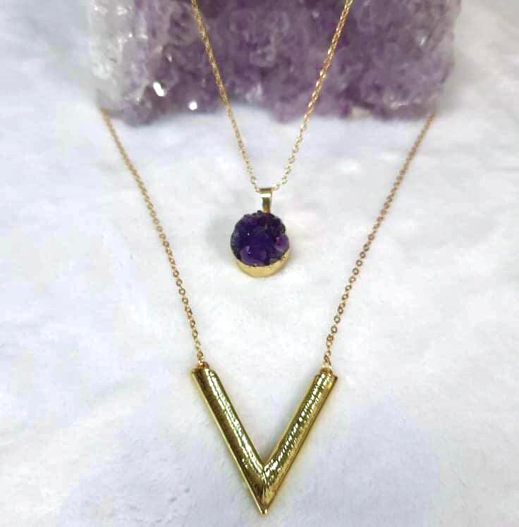 Amethyst Layered Necklace 24K Gold Plated