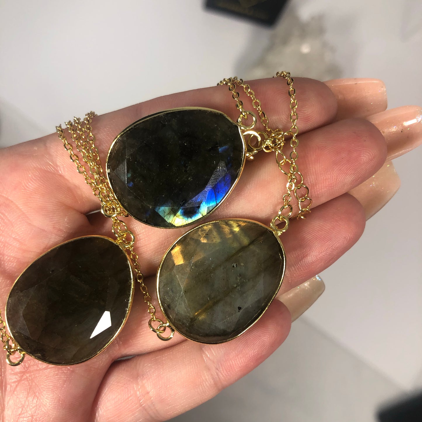 Super Flashy Labradorite Necklace on 24K Gold Plated Chain