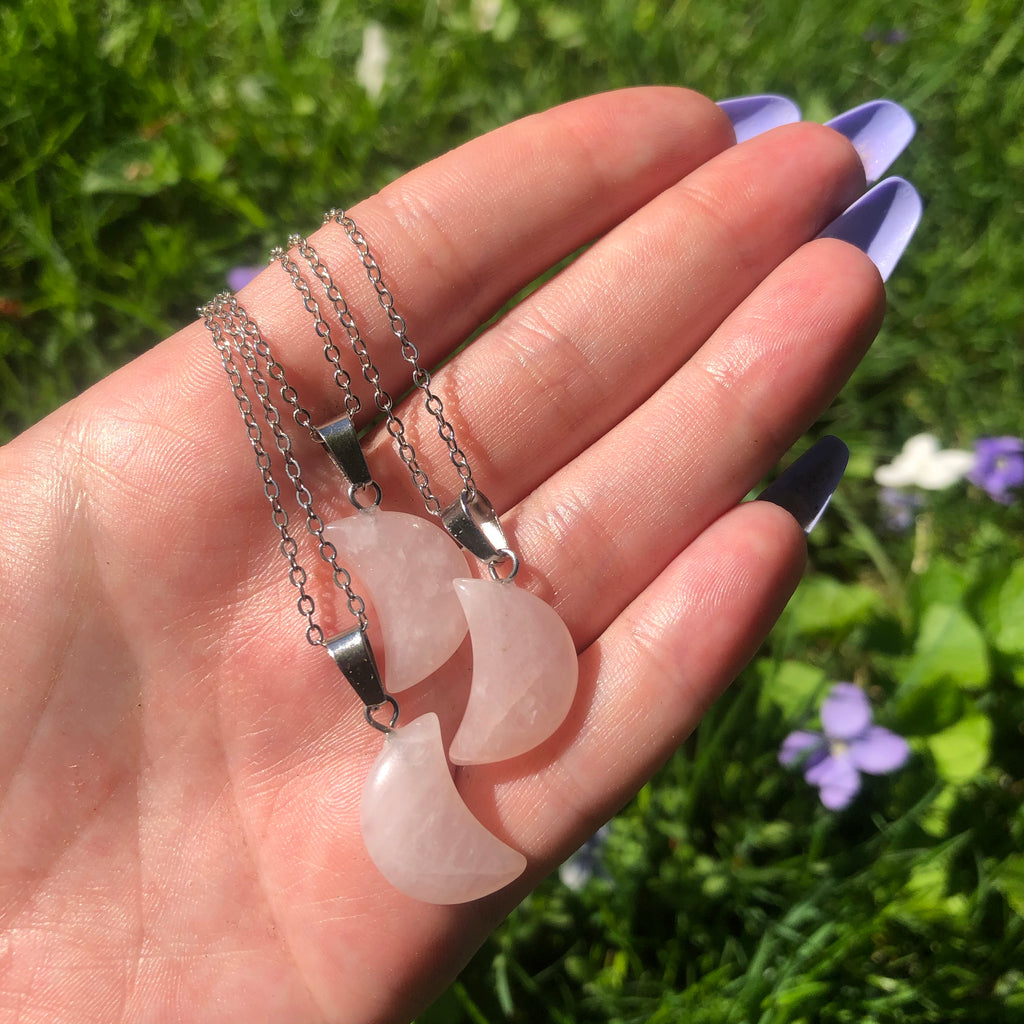 Blessed by the Moon - Rose Quartz Moon Necklace