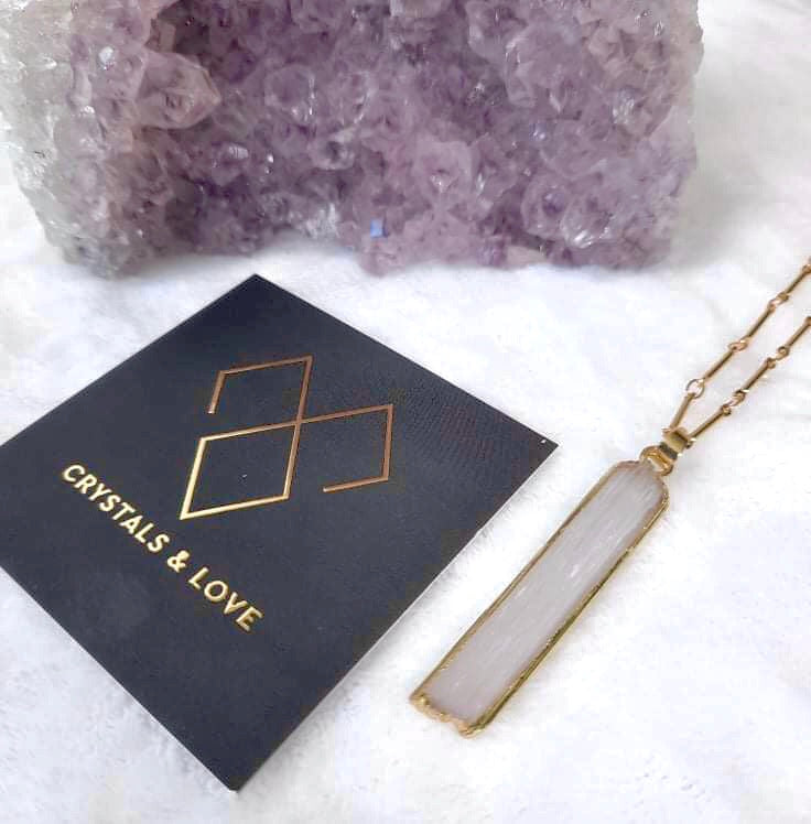 Selenite Rectangle Necklace 24K Gold Plated