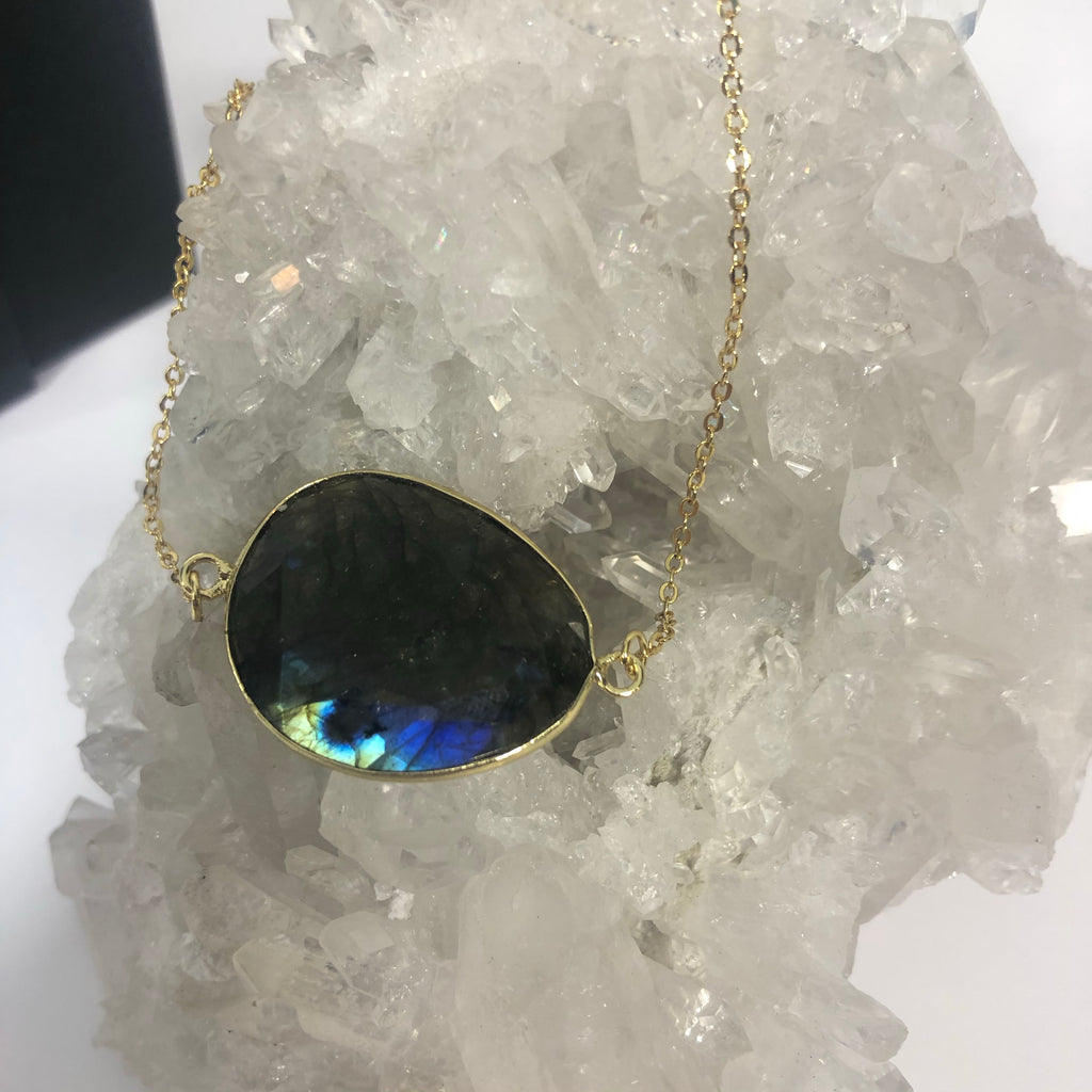 Super Flashy Labradorite Necklace on 24K Gold Plated Chain