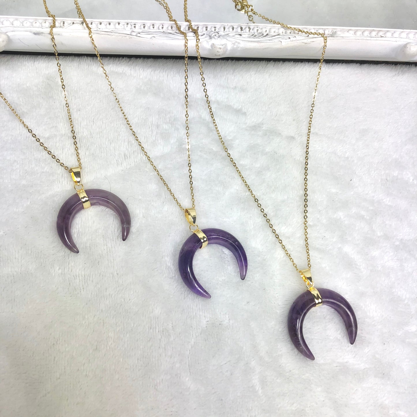 Amethyst Crescent Moon Horn Necklace