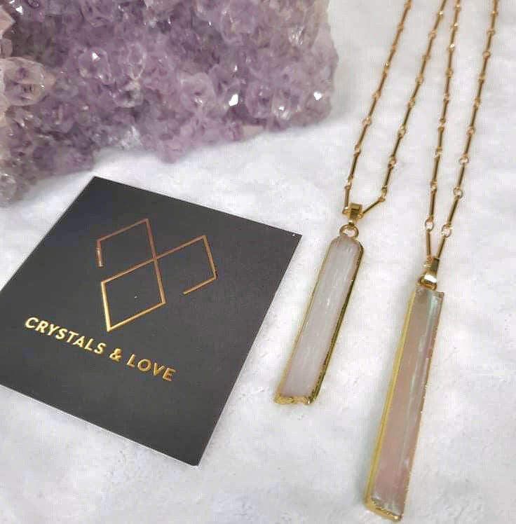 Selenite Rectangle Necklace 24K Gold Plated