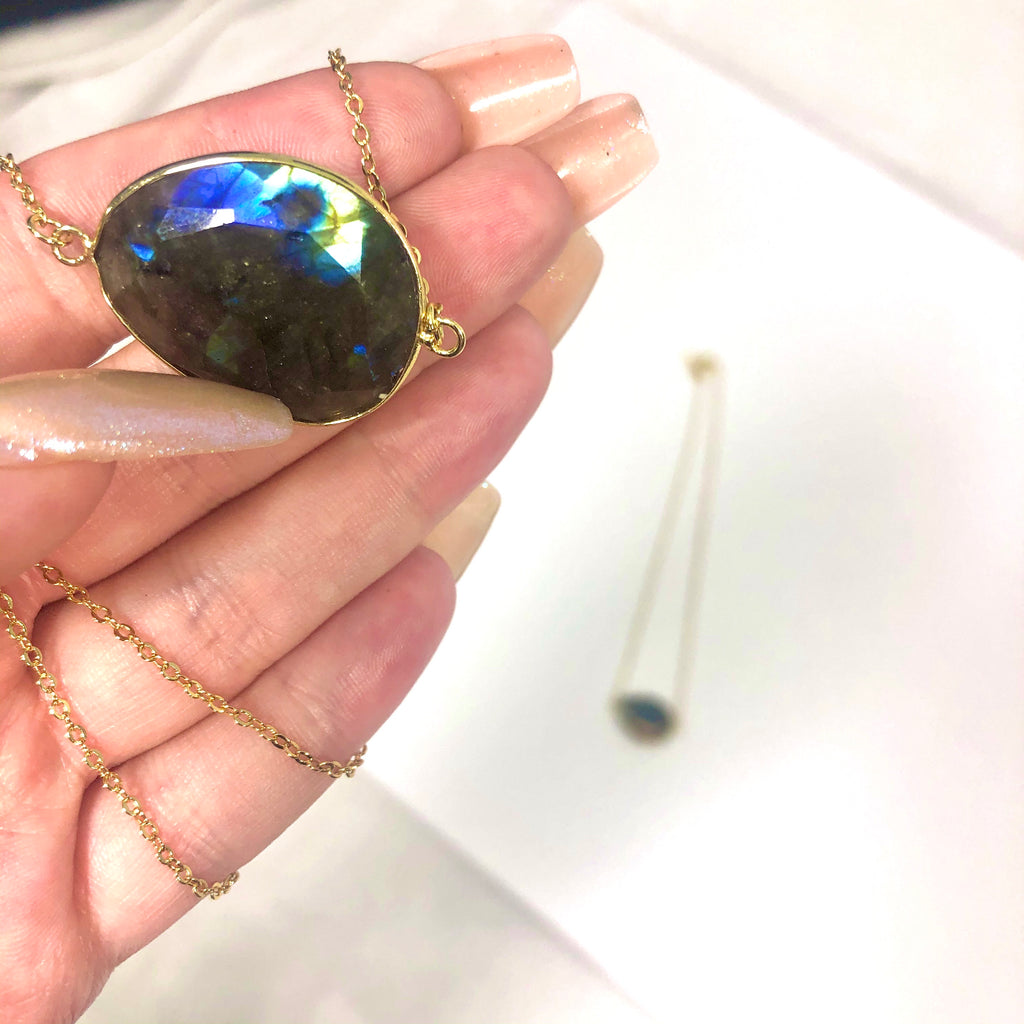 Super Flashy Labradorite Necklace on 24K Gold Plated Chain