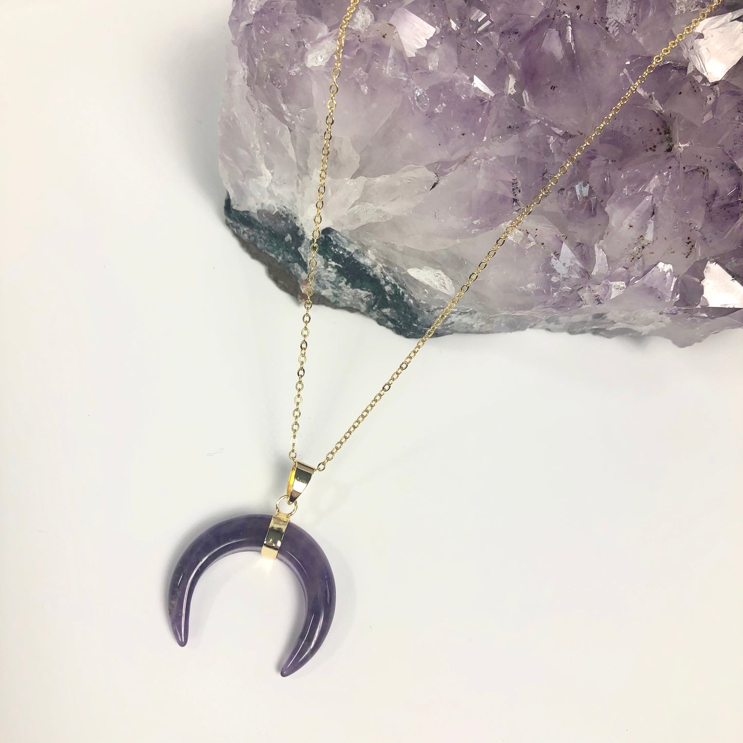 Amethyst Crescent Moon Horn Necklace