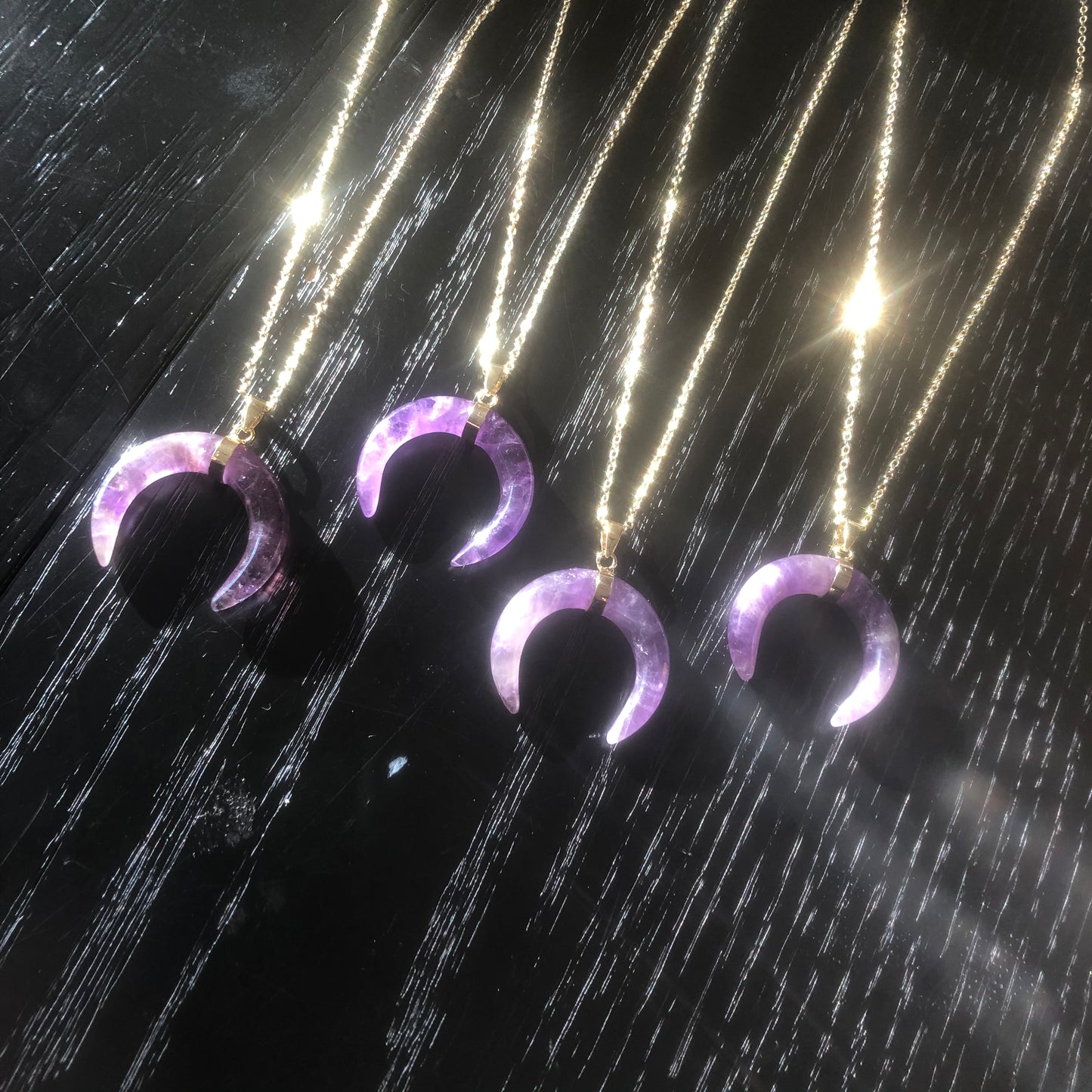 Amethyst Crescent Moon Horn Necklace