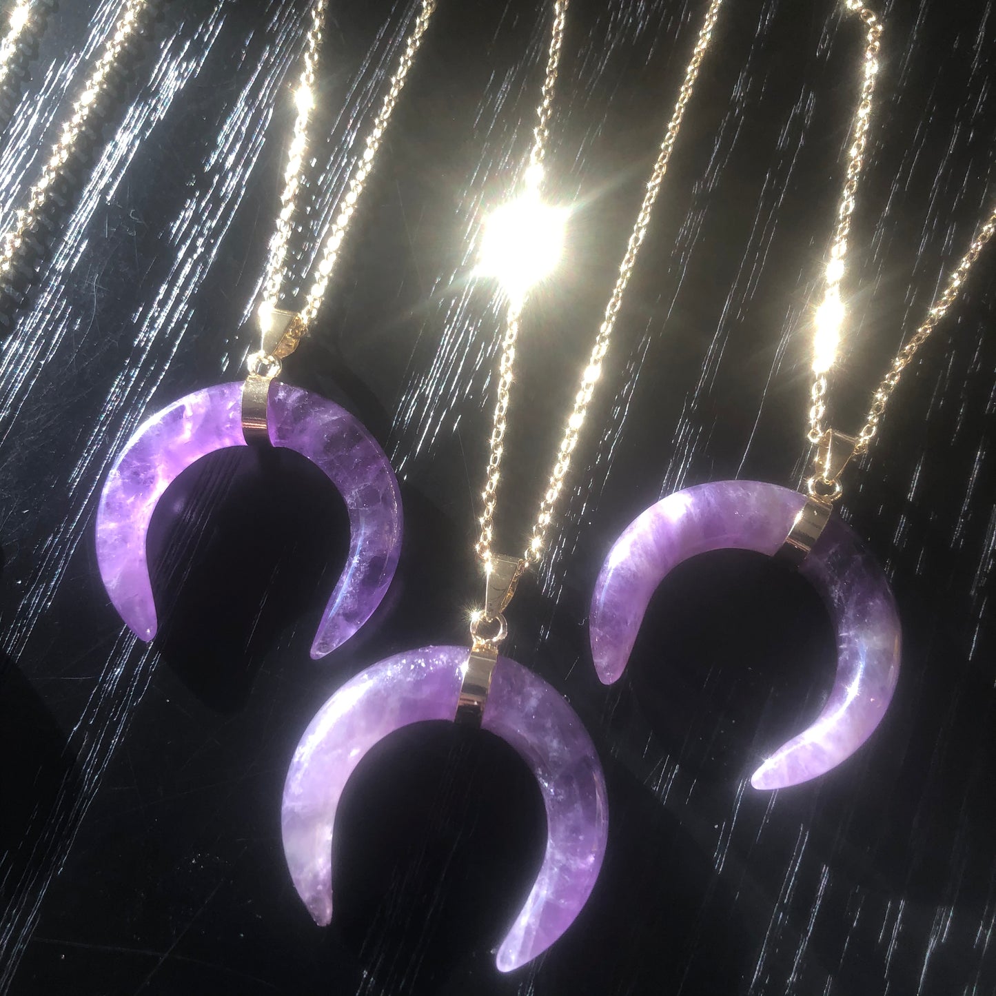 Amethyst Crescent Moon Horn Necklace