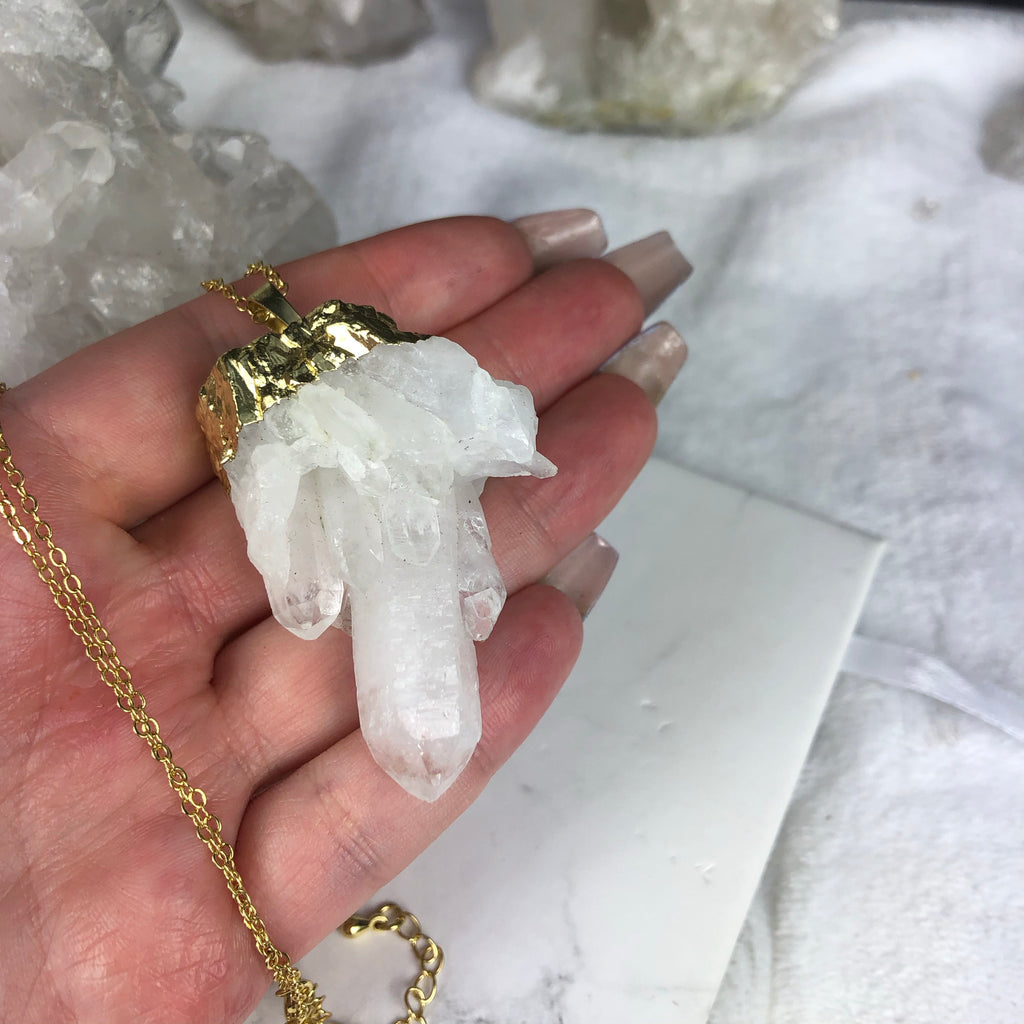 Clear Quartz Cluster on 24K Gold-Plated chain
