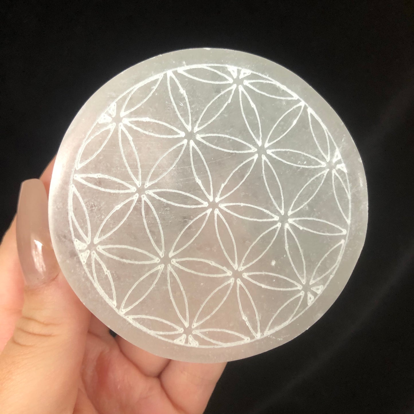 Flower Of Life Round Charging Selenite Plate