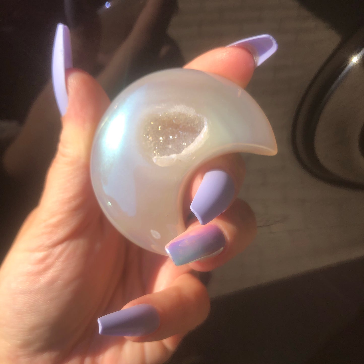 WOW! Beautiful Rainbow Aura Moon Agate Geode