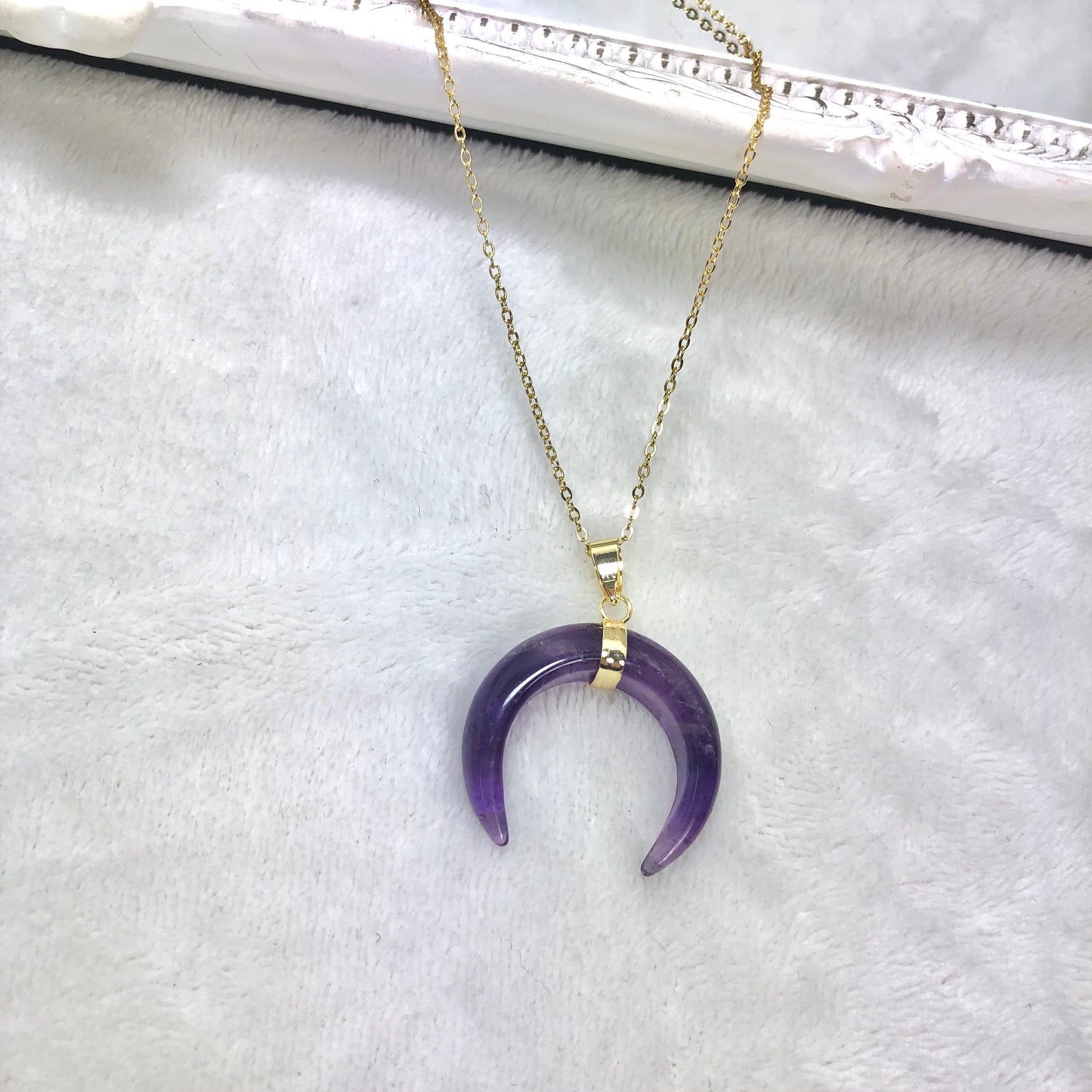 Amethyst Crescent Moon Horn Necklace