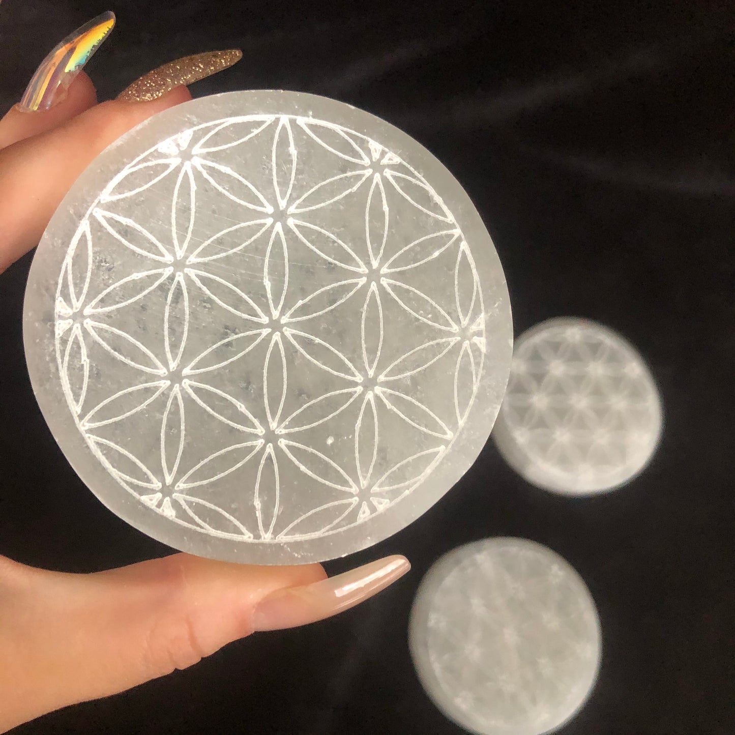 Flower Of Life Round Charging Selenite Plate