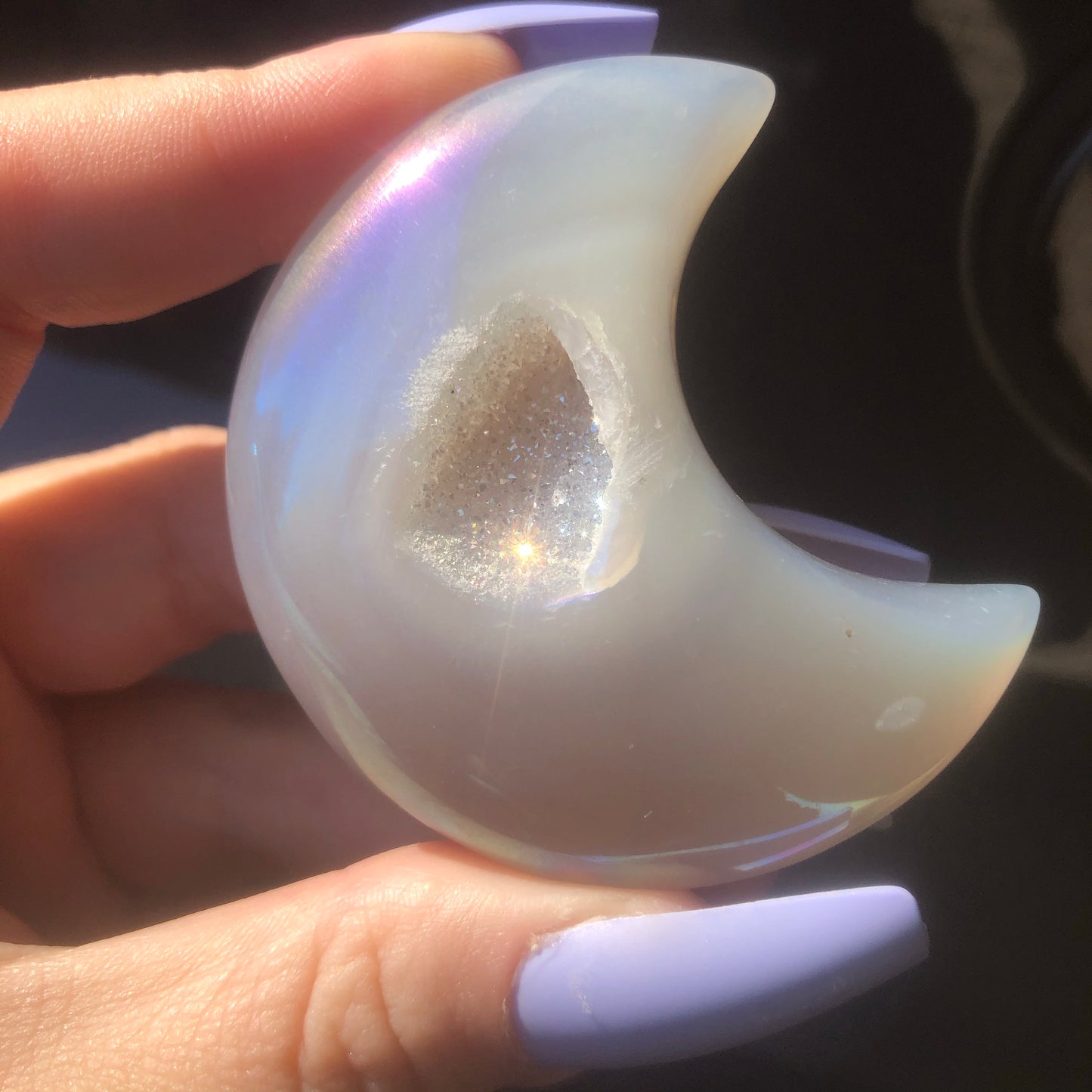 WOW! Beautiful Rainbow Aura Moon Agate Geode