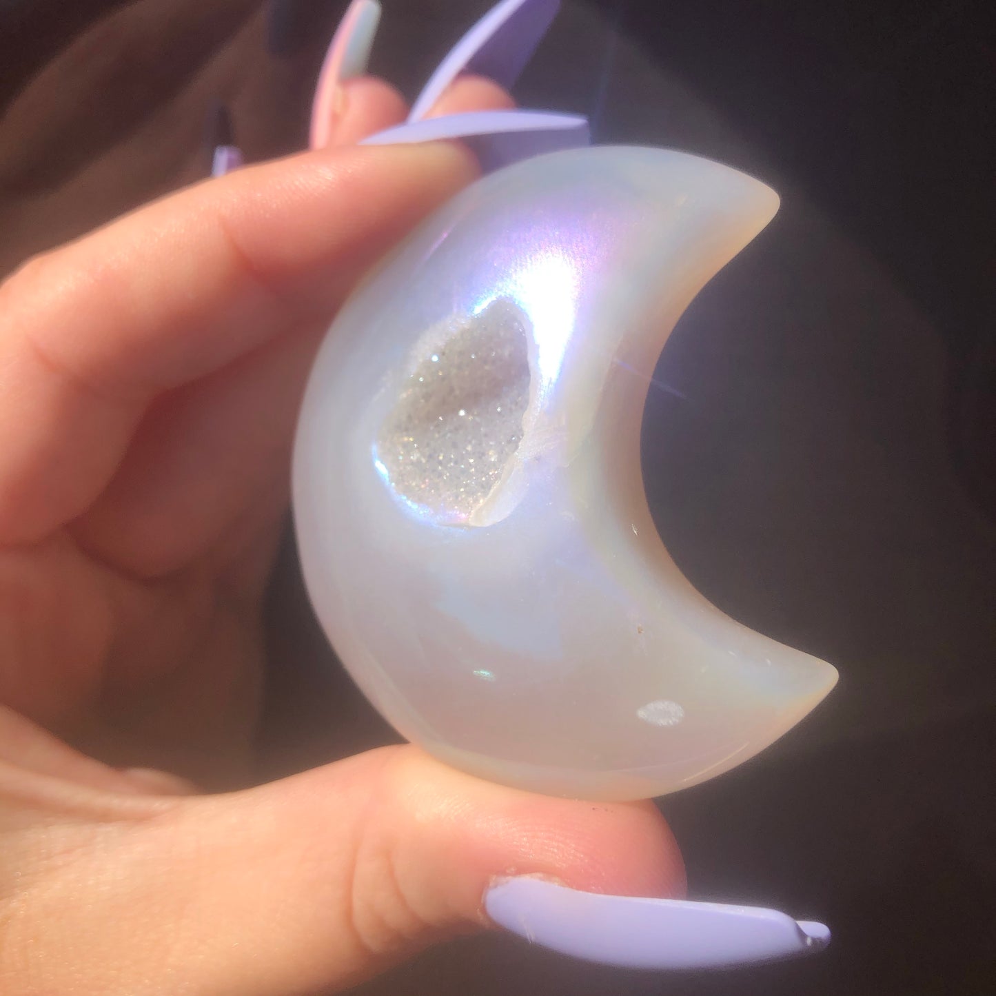 WOW! Beautiful Rainbow Aura Moon Agate Geode