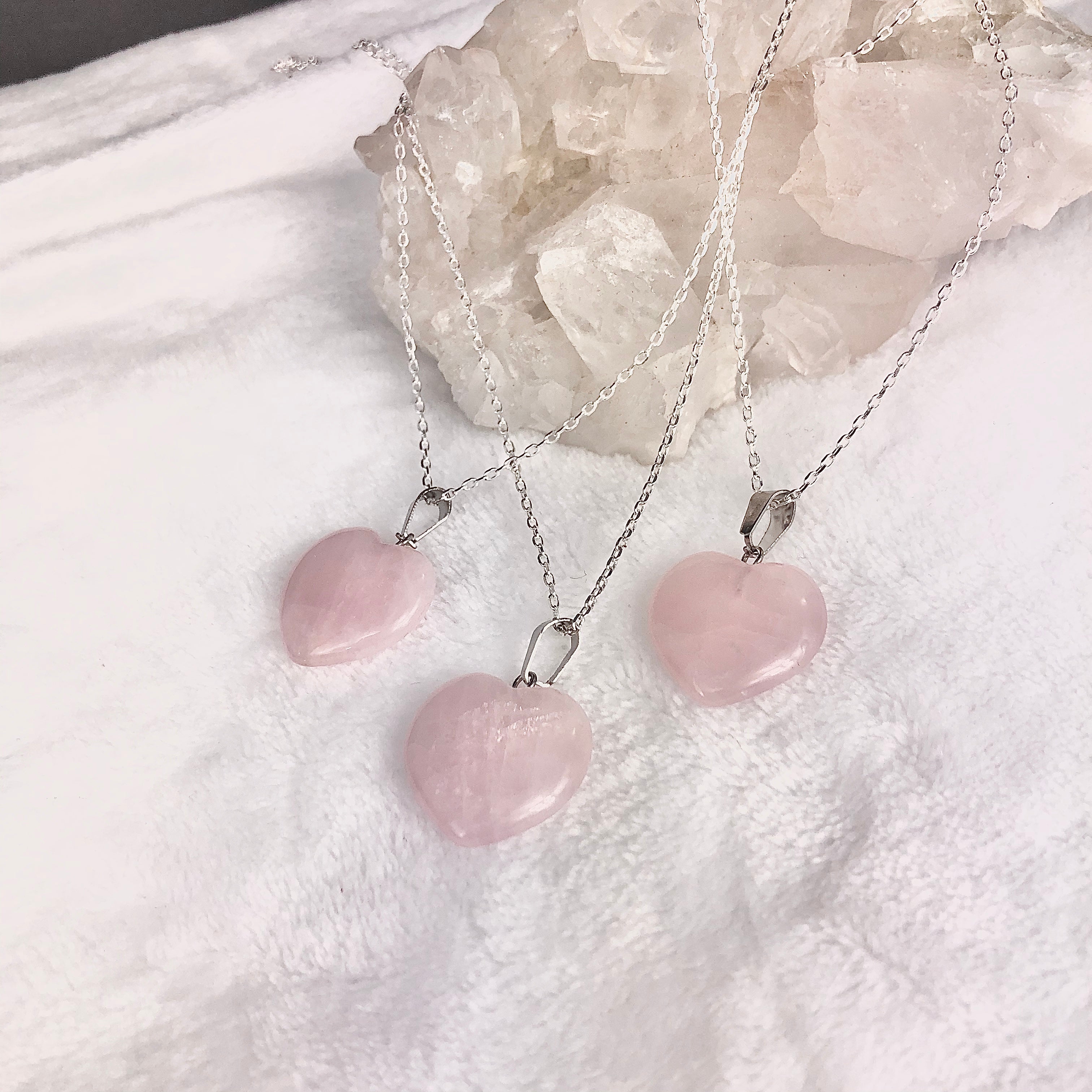 Natural Rose Quartz Chip Bead Necklace With Selenite Pocket Heart - Zenergy Gems