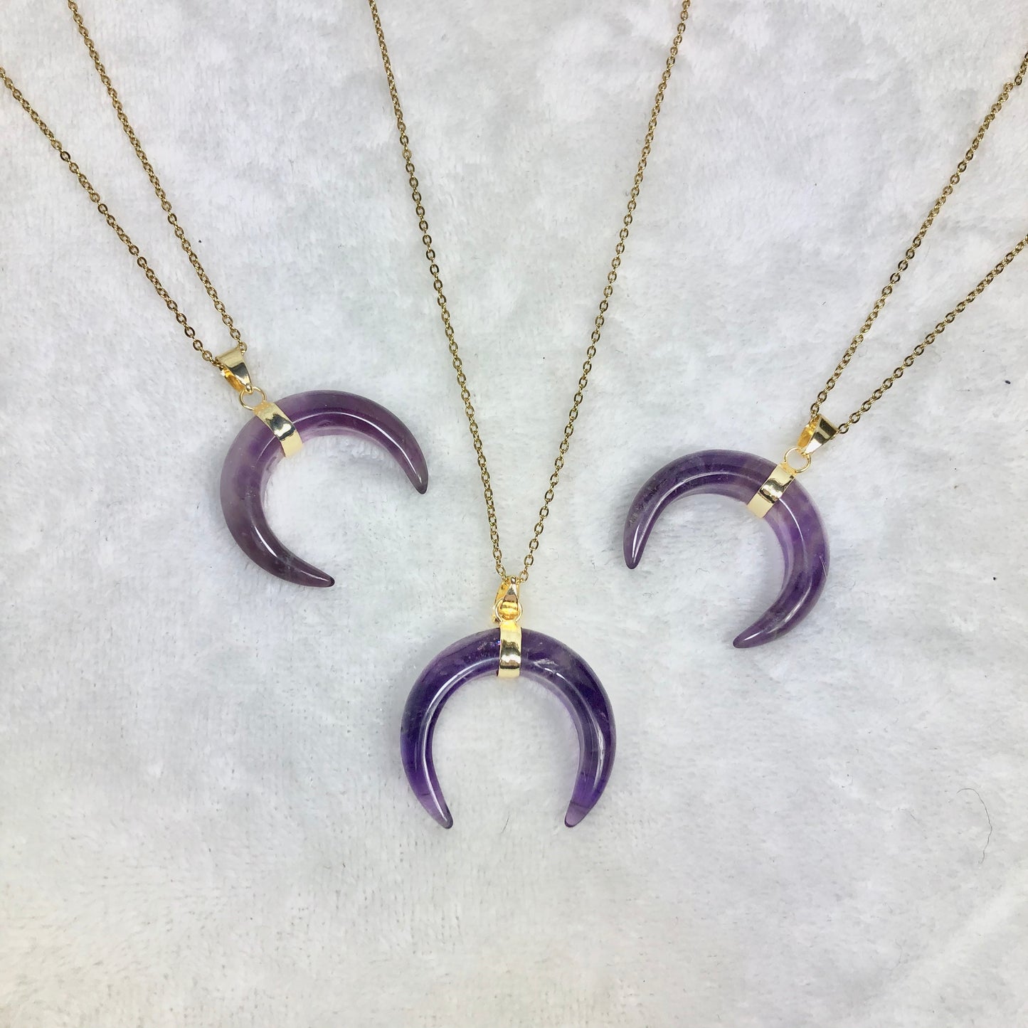 Amethyst Crescent Moon Horn Necklace