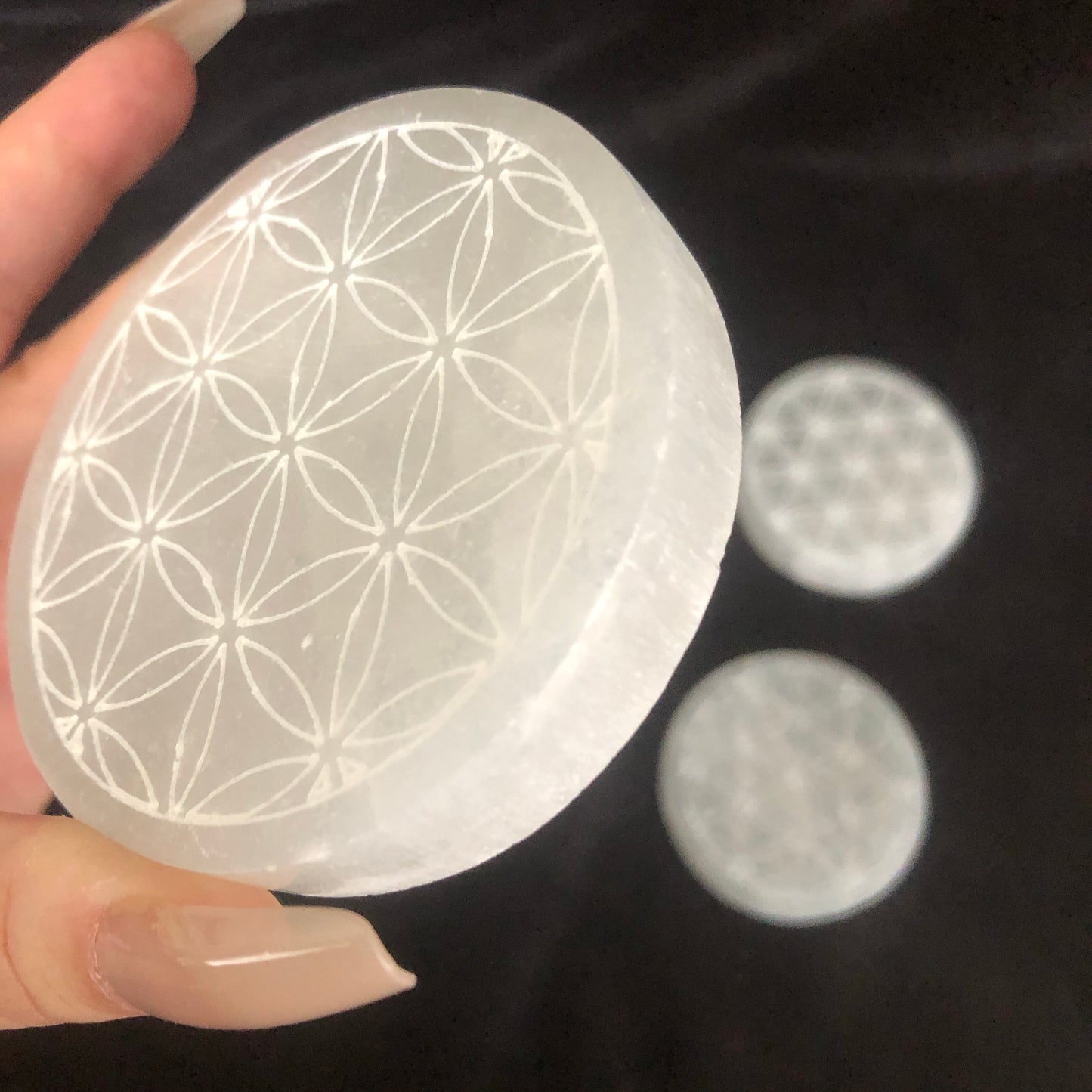 Flower Of Life Round Charging Selenite Plate