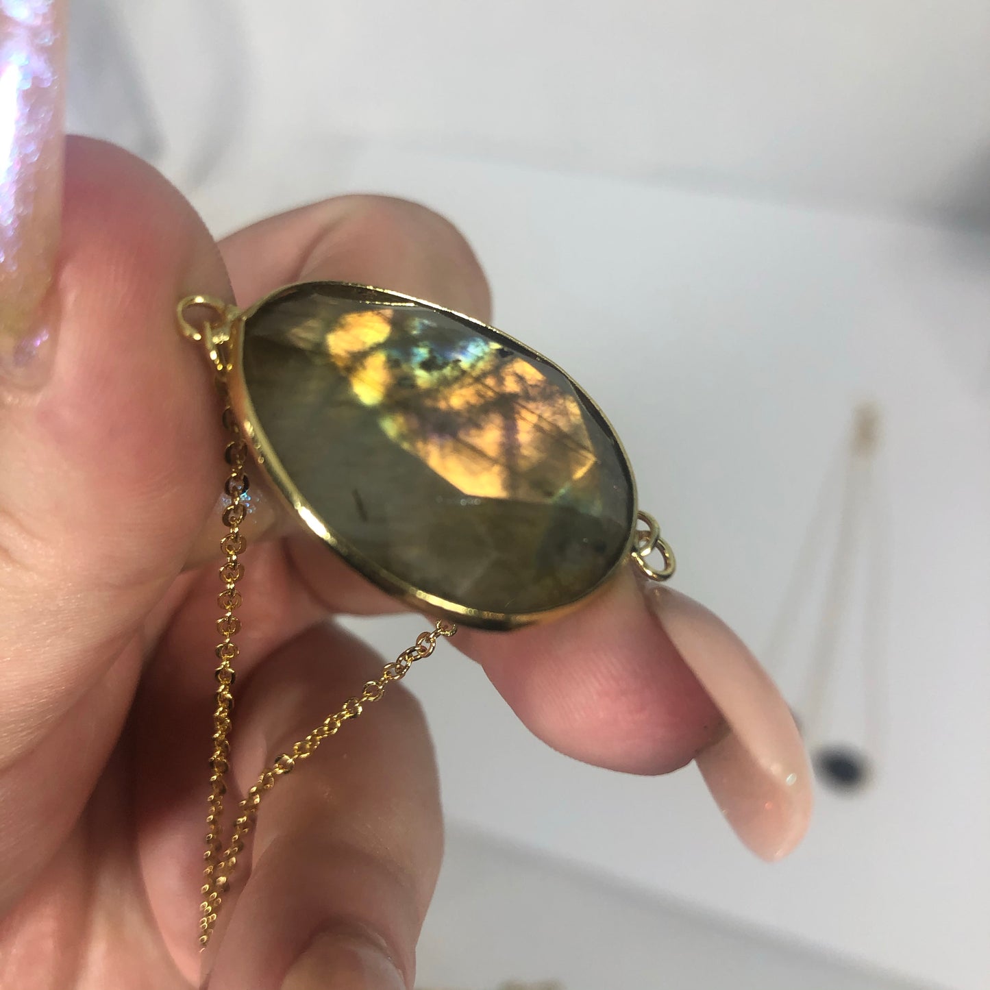 Super Flashy Labradorite Necklace on 24K Gold Plated Chain