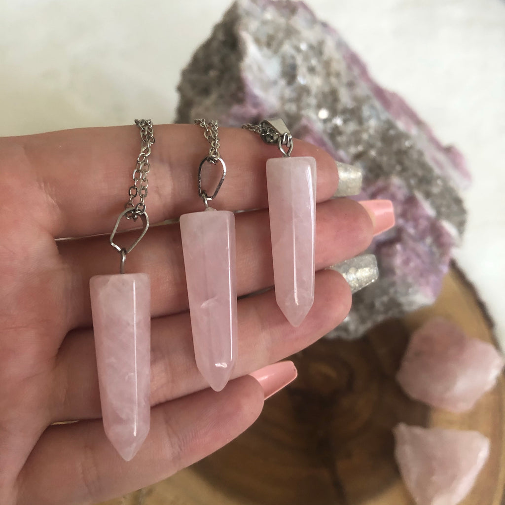 You Are Loved - Rose Quartz Point Necklace, S925 chain