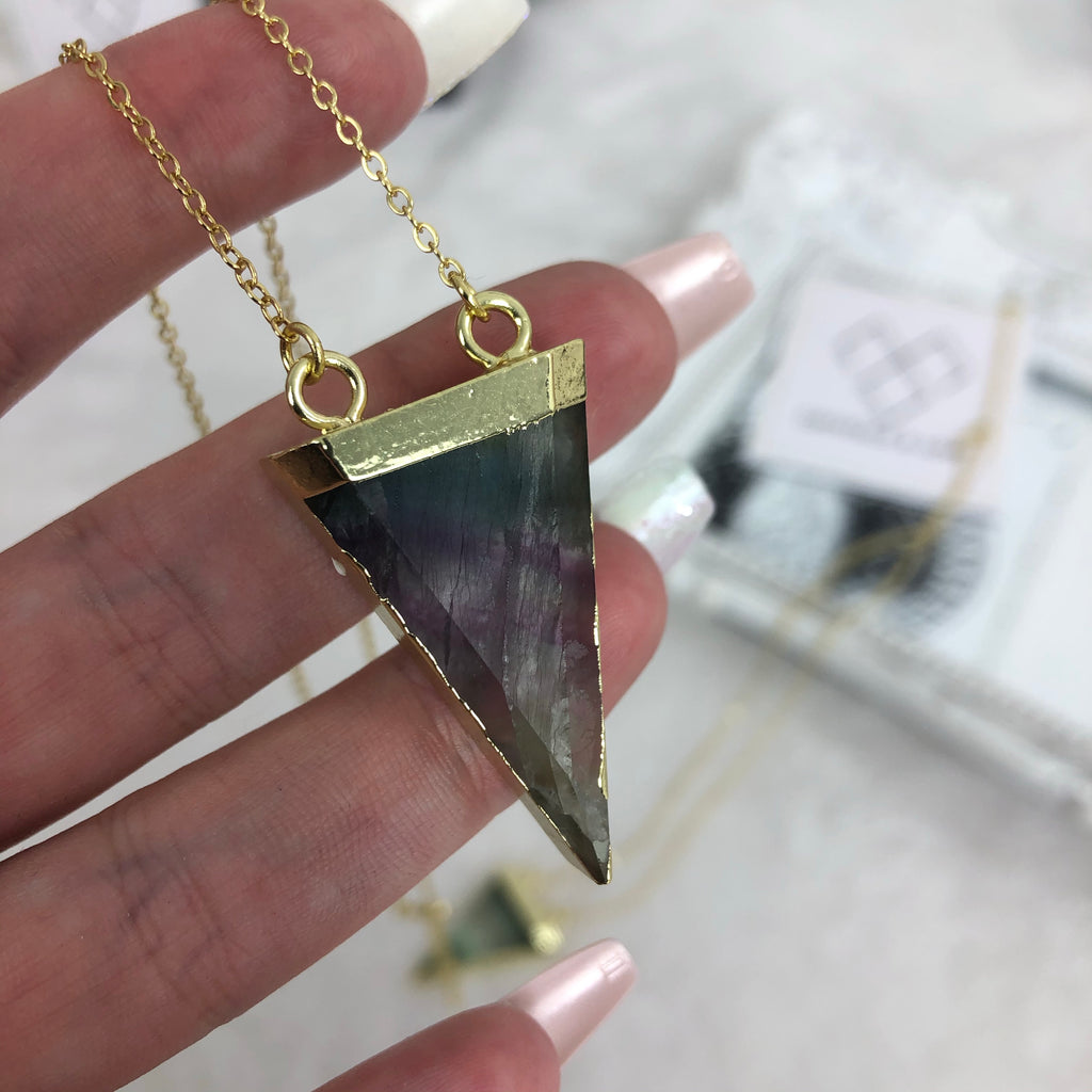 Natural Rainbow Fluorite Triangle Necklace