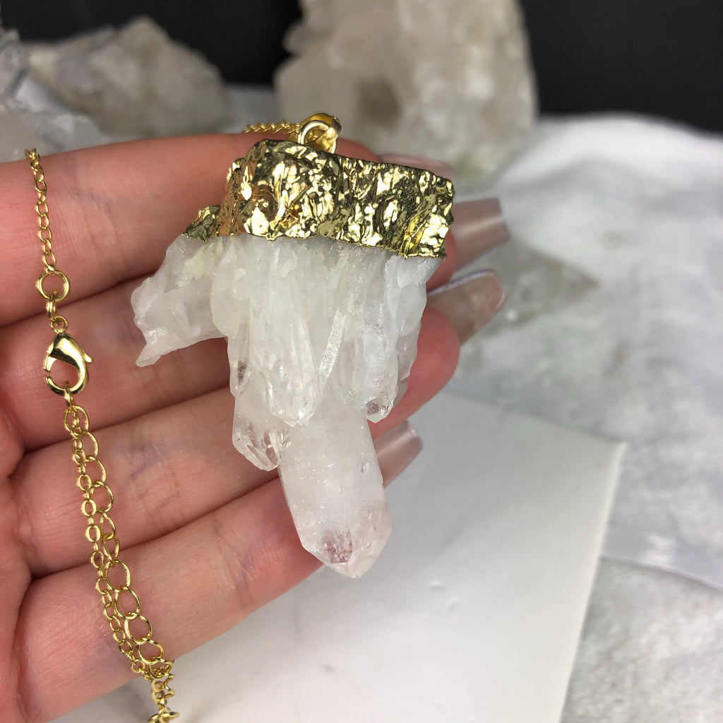 Clear Quartz Cluster on 24K Gold-Plated chain