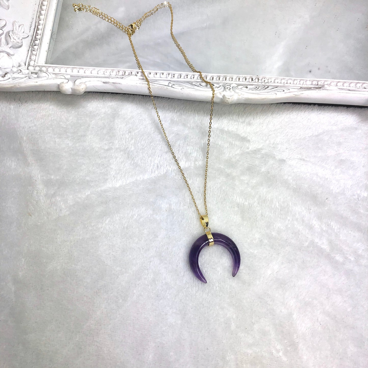 Amethyst Crescent Moon Horn Necklace