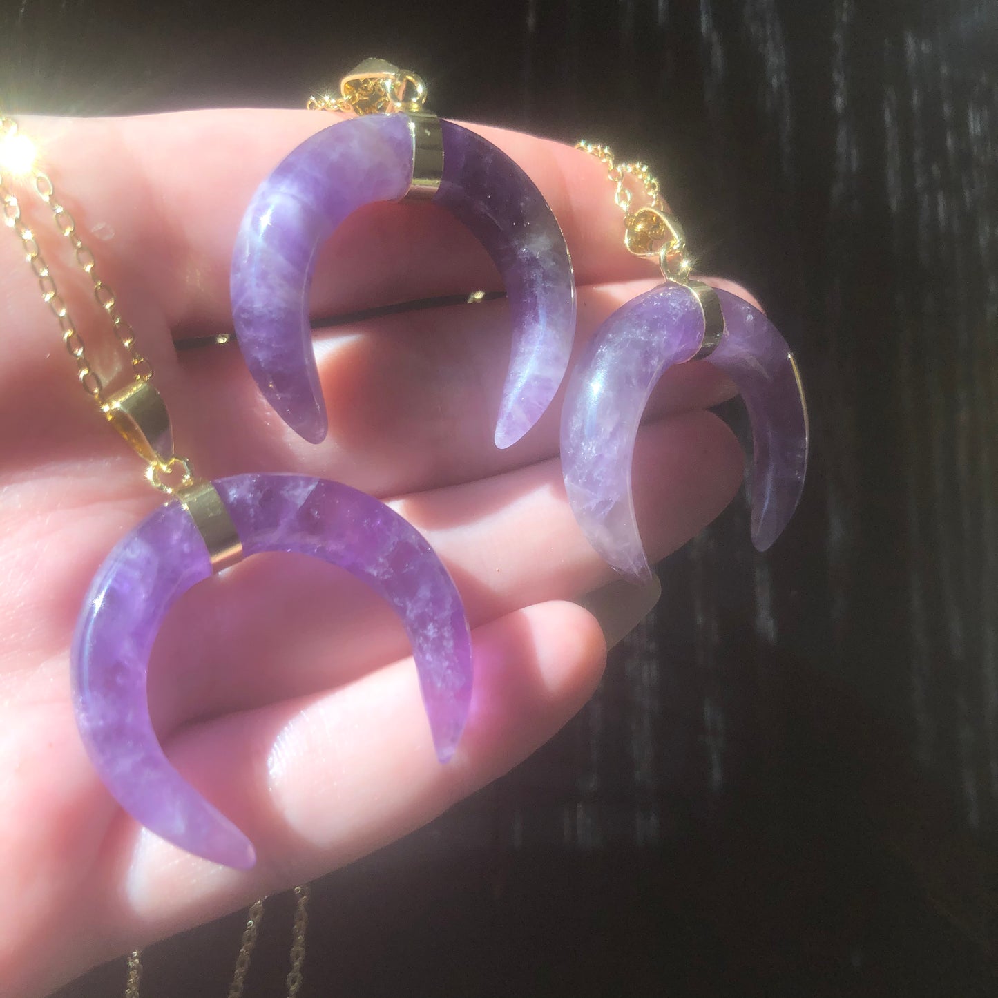 Amethyst Crescent Moon Horn Necklace